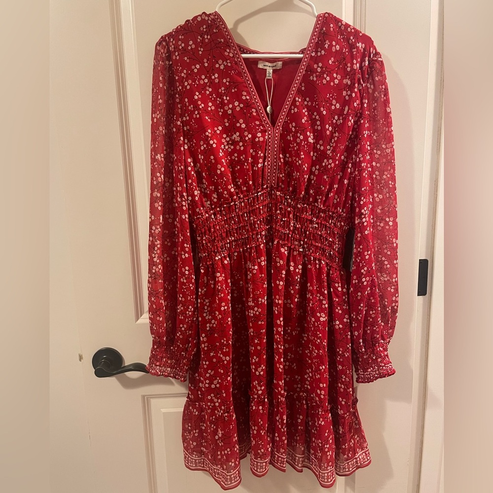 Max Studio Red Floral V-Neck Dress
